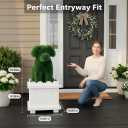 34.6" Handcrafted Artificial Dog Topiary with White Planter - Faux Boxwood Sculpture for Front Porch, Patio & Entryway Decor, UV-Resistant, No Maintenance, Indoor Outdoor
