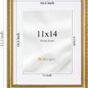 Eletecpro 11x14 Picture Frames Set of 2, Vintage Frame with Glass Cover, Ornate Gold Photo Frames Display 8x10 Photo with Mat or 11x14 without Mat for Tabletop or Wall Mount, Gold