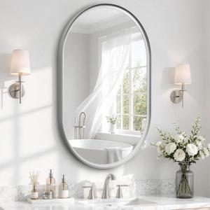 USHOWER Brushed Nickel Pill Oval Mirror for Bathroom 24x36 Inch