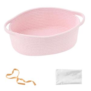 Small Woven Easter Basket with Gift Bag and Ribbon Empty Burr Basket for Gifts, Baby Shower, & Birthdays Decorative Rope Storage Organizer for Shelves, 12"x8"x5", Pink