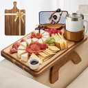 ZenStorage Acacia Wood Couch Arm Table Tray with Charcuterie Board with Phone Holder, Cup Slot & Folding for Wide/Narrow Recliners, Snack Table for Small Spaces TV Entertaining (Natural Wood)