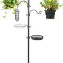 Adjustable Shepherd Hook Stand, 34"- 55" Black Iron Shepherd Hook with Base for Plant Hanging, Wind Chime & Bird Feeder - Outdoor Garden Porch Decoration(Elegant Style)