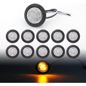 TMH 1-1/4 Inch Round 6 LED Bullet Clear Lens Amber Side Marker Indicator Lights LED Marker Trailer Clearance Lights for Truck Mack Bus RV Dump Pickup 12V DC (10 Pcs)