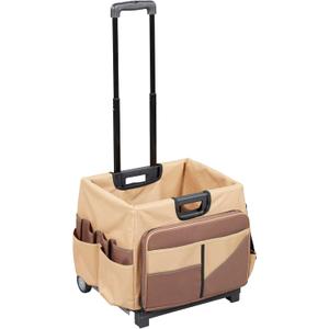 ECR4Kids Universal Rolling Cart with Canvas Organizer Bag, Mobile Storage, Chocolate/Sand