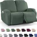 KinCam Recliner Covers, Stretch Reclining Chair Covers, Recliner Sofa Slipcovers Stripe Jacquard Recliner Couch Covers Furniture Protector Covers for Pet Kid (2 Seater, Greyish Green)