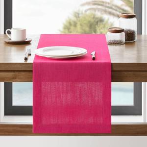 ZeeMart Linen Textured Border Table Runner, 14 x 90 Inch Hot Pink, Farmhouse Style Pink Table Runners 90 Inches Long, Easy Care Everyday Polyester Table Runner