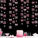 Glitter Pink 21st Bow Birthday Decorations Hot Pink Conquette Bow Garland Streamer Banner Backdrop for Girls Happy 21st Birthday Finally Legal Cheers to 21 Years Old Anniversary Party Supplies