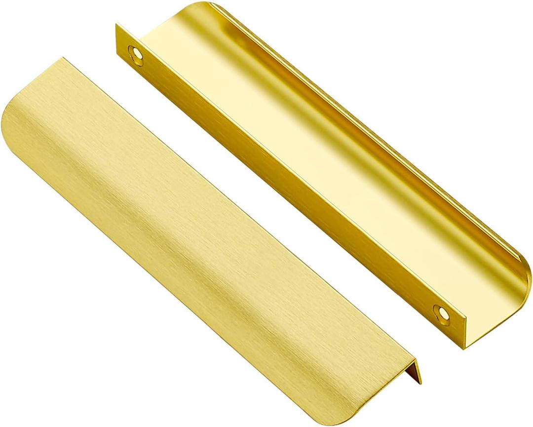 Ravinte 10 Pack Finger Pulls for Cabinets - 160mm/6.25" Hole Center Tab Handle - Gold Edge Pulls - Concealed Handles for Kitchen Drawer - 200mm/7.87" Length