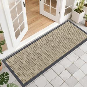 OLANLY Front Door Mat Outside Entrance 47x17, Absorbent, Heavy Duty Sturdy Natural Rubber Doormat Indoor Outdoor, Stain and Fade Resistant, Non-Slip Backing Low Profile Floor Mat for Entryway, Beige
