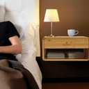 GugiNest Floating Bamboo Nightstand with Drawer – Wall Mounted Bedside Table for Small Spaces, Modern Bedroom & Living Room – Fully Assembled 18x7