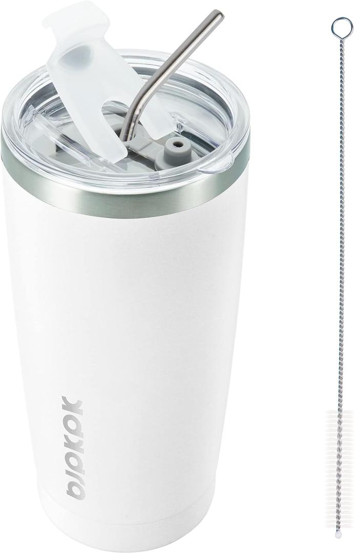 BJPKPK White Stainless Steel Tumbler With Lid And Straw 20 oz Insulated Tumblers Thermal Cup For Hot And Cold Drinks