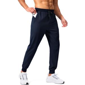 Pudolla Mens Joggers with Zipper Pockets Lightweight Sweatpants Workout Athletic Pants for Gym Running Golf (Medium, Iron Blue)