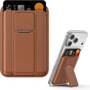 for Magsafe Wallet, 4 Card Holder with Stand, RFID Blocking with Magnetic Ring, Lightweight Slim Leather for Magsafe Walllet for iPhone 17/16/15/14/13/12, Not for iphone Mini Series, Brown