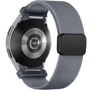 One Click Fabric Bands for Samsung Galaxy Watch 7 6 Band 5/4/FE 40mm 44mm/Galaxy Watch 6 Classic 43mm 47mm/5 Pro 45mm/4 Classic 42mm 46mm,Magnetic Elastic No Gap Wristband Stretchy Nylon Sport Strap (13-Space Gray)