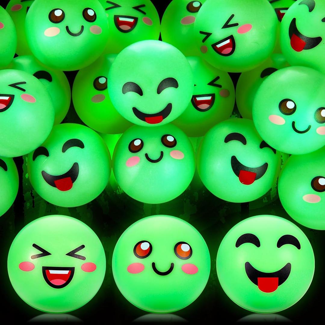 ShinyRelief 24 Pcs Glow in The Dark Table Tennis Balls Christmas Luminous Emotion Bouncy Balls Glowing Halloween Party Supplies Goodie Bag Fillers Cat's Fun Playmate for Holidays Outdoor Indoor