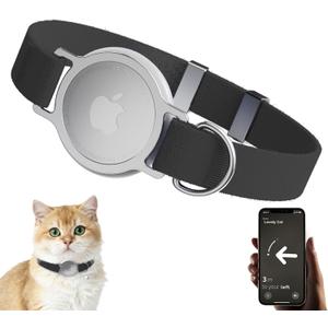 AirTag Cat Collar, Ultra Elastic Cat Tracker Collar with Apple Air Tag Holder, [Lightweight & Scratch Resistant] Stepless Adjustable GPS Pet Tracking Collars for Cats Kittens (Black), One Size