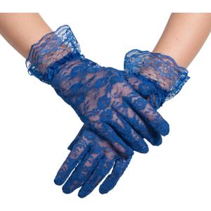 3 x ALVOGIMOR Lace Gloves for Women Wedding Tea Party, Evening Short Courtesy Gloves for Opera,1920s Party,Costume Accessory (Blue)