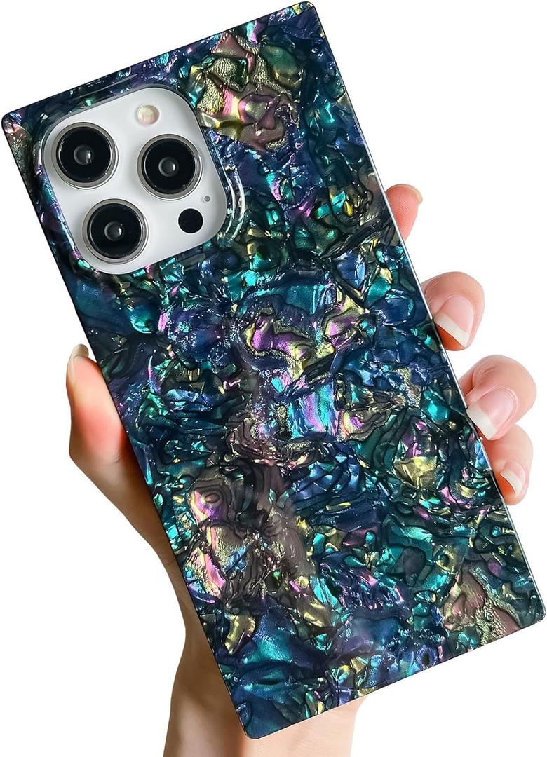 KERZZIL Elegent Mother Shell Pearl Compatible with iPhone 13 Pro Max Rectangle Edge Case,Chic Slim Colorful Abalone Pearl Soft TPU Protective Cases Cover