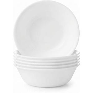 Corelle Vitrelle 6-Piece Soup/Cereal Bowl Set Triple Layer Glass and Chip Resistant, 18-Oz Lightweight Round Bowls, Winter Frost White