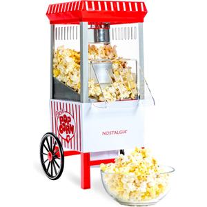 Nostalgia Vintage Hot-Air Popcorn Maker Machine - Makes Up to 12 Cups - Oil-Free - Healthier Popcorn - Classic Stand-Up Cart With Wheels - Includes Kernel Measuring Cup - White & Red