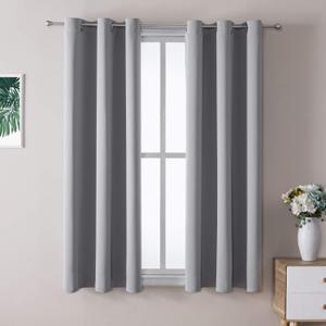 ChrisDowa Small Window Curtains 40 inches Long for Bedroom - Grommet Short Thermal Insulated Room Darkening Curtains for Kitchen (2 Panels, Light Grey, 29 x 40 Inch)