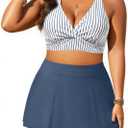 Yonique Women's Plus Size High Waisted Bikini - Two Piece Swimsuit with Skirt 2025 Tummy Control Bathing Suit with Pocket Striped and Blue, 14W