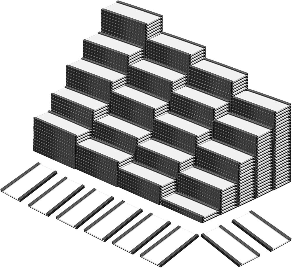 500 Pieces Magnetic Data Card Holders Channel Magnetic Label Holders Labels Racks with Magnets with 500 Protective Films and 1000 Replacement Strips for Metal Racks Shelf Bin (1 x 2 Inch)