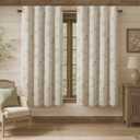 XOGUIBO Boho Floral 100% Blackout Curtains 63 Inch Length 2 Panels Set, Linen Texture Farmhouse Curtains Beige Tassel for Living Room Bedroom Vintage Rustic Patterned Printed Western Rod Pocket