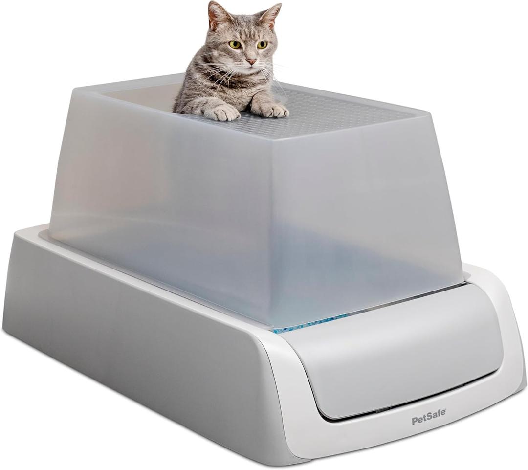 PetSafe ScoopFree Crystal Pro Self-Cleaning Cat Litter Box  Electric, Hands-Free Self-Scooping with Disposable Crystal Trays, Odor Control, Includes Hood, Gray (Top Entry, Regular)
