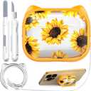 RFUNGUANGO AirPods Pro Case for Women Girly Cat Case with Lock, Phone Stand, Keychain & Cleaner Kit, Compatible with Apple Airpods Pro 2nd/1st Generation Case Cover, Transparent Sunflower