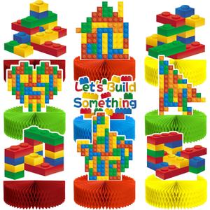 9 Pieces Building Block Birthday Party Supplies Building Block Honeycomb Centerpieces Boy Girl Birthday Party Decorations Brick Themed Table Centerpiece Classic Cake Topper Table Decor