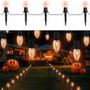 24.2ft Flickering Flame Pathway Halloween Light Decoration Outdoor, C9 String Lights Halloween Decor with Stakes, Waterproof 20 Flicker Lights for Garden, Party, Green Wire