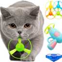 Cat Fetch Toy, Interactive Flying Cat Toy with 1 Light Up Spinning Tops, 1 LED Propellers and 4 Flying Propellers,Kitten Tracks Toy for Training Hunting Chasing(Blue)