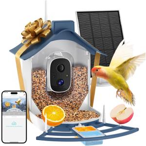 Smart Bird Feeder with Camera for Backyard, AI Bird Species Identification, Solar Powered Outdoor Bird Camera with Auto Capture & App Notifications (Blue)