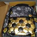 Decorably 2pc Set Soccer School Backpack for Boys with Lunch Bag with Metallic Black and Gold Design, Multi-Compartment, Water-Resistant - Back to School Gift for Kids, Toddler, Preschool, Elementary, 11.8x5.1x16.5 Inches