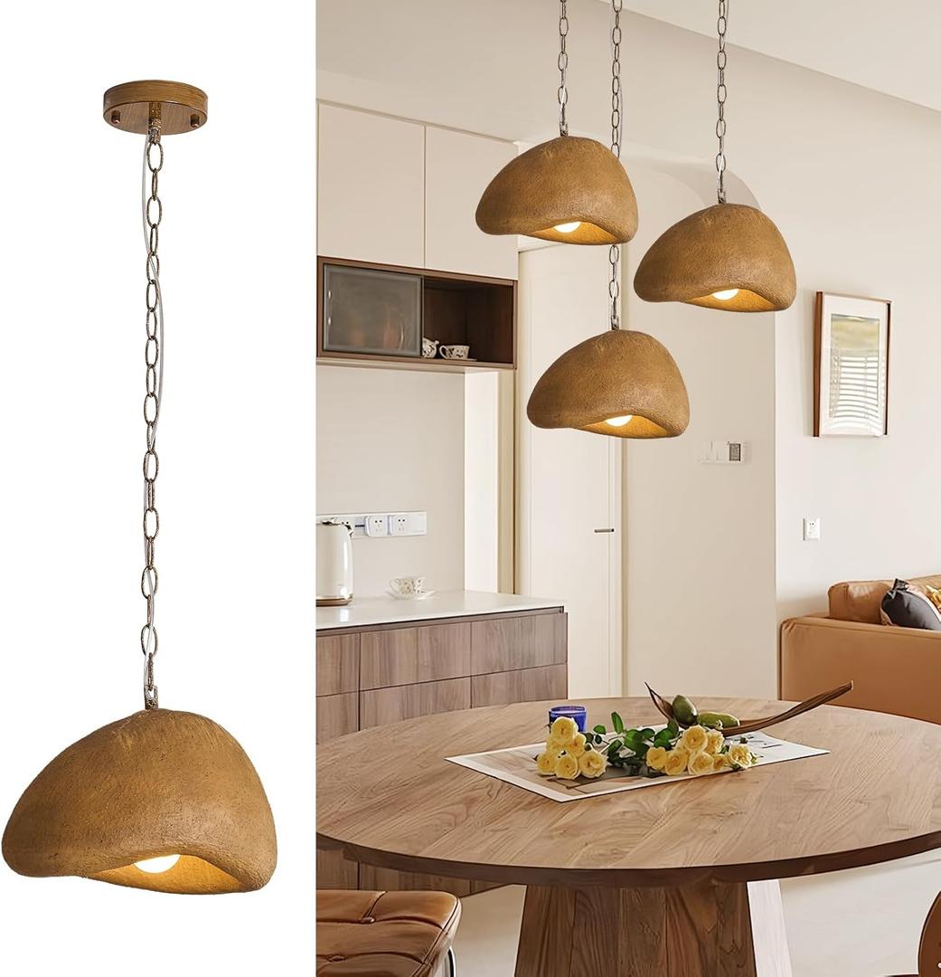 Brown Wabi Sabi Pendant Light 11.8in Japanese Lights Fixture Kitchen Island Pendant Lighting for Bedroom Living Room Restaurant Foyer Hallway