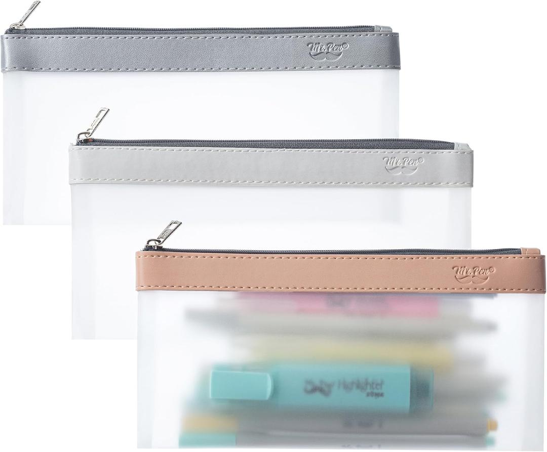 Mr. Pen- Clear Pencil Pouch, 3 Pack, Clear Pencil Case, Pencil Bags (Dusty Rose)
