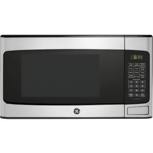 GE Compact Countertop Microwave Oven, 1.1 Cubic Ft., 950w Capacity, 6 Auto Cook Settings, Child-Lock Technology, Dorm Room, Apartment, Stainless Steel