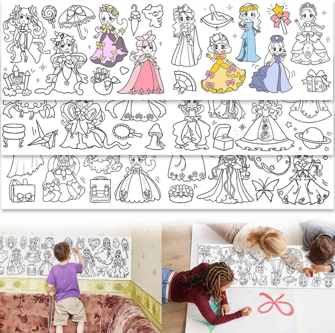 Children's Drawing Roll, Coloring Paper Roll for Kids Gift,120 * 11.8 Inches DIY Painting Drawing Paper Roll, Sticky Drawing Paper Roll, Early Educational Toys for Kids (Cute Princess)