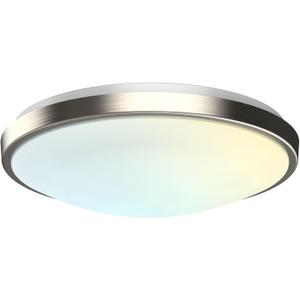 LUXRITE Motion Sensor LED Flush Mount Ceiling Light, 13 Inch, 5CCT Selectable 2700K 3000K 3500K 4000K 5000K, 60s Timeout, 20W, 1500LM, Brushed Nickel, Damp Rated, ETL Listed - Indoor and Outdoor