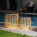 Solar Yard Boho Solar Nesting Tables with Built-in Lights - Set of 2, Weather-Resistant Wicker for Patio, Porch, Garden, Perfect Side Table for Outdoor Living, Natural & Stylish Design