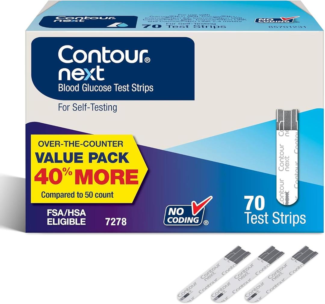 Ascensia Contour Next Blood Glucose Test Strips for Diabetes – 70 Count (1 Pack)  Accurate, No Coding, SecondChance Sampling, Compatible with All Contour Next Meters for Easy Blood Sugar Testing