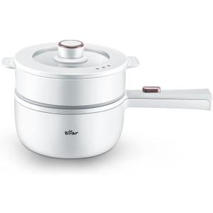 Bear Hot Pot Electric with Steamer, 1.6L Rapid Noodles Cooker, Mini Pot, Non-Stick Frying Pan for Steak, Ramen, Egg, Oatmeal, Soup with Power Adjustable (1.7 Quarts)