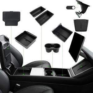 10PCS Center Console Organizer Tray for 2025 2026 Tesla Model Y Juniper Accessories, Under Seat Storage Armrest Hidden Storage Box Cup Holder Charger Pad for Tesla Model Y Juniper