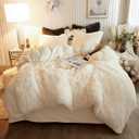 XeGe Plush Shaggy Duvet Cover Set, Luxury Ultra Soft Crystal Velvet Fluffy Bedding Sets 3 Pieces(1 Furry Faux Fur Comforter Cover + 2 Fuzzy Faux Fur Pillowcases), Zipper Closure(Queen, Light Beige)