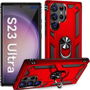 ADDIT S23 Ultra Case, Phone Case for Samsung Galaxy S23 Ultra Case, with Kickstand Ring, Adjustable Stand, Military Grade, Heavy Duty Protection, Shockproof, Anti-Fingerprint, Support Magnet Car Mount, Red
