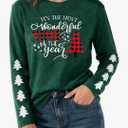 Christmas Shirts for Women Cute Christmas Tree Graphic Long Sleeve T Shirt Funny Holiday Xmas Top M