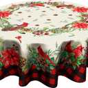 Giwawa Red Birds Floral Tablecloth Round 60 Inch Buffalo Plaid Decorative Water Resistant Table Cloth Cover for Dining Room Kitchen Holiday Party