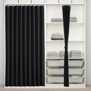 RYB HOME Black Blackout Curtains for Open Closet, Pleated Accordion Style Folding Doors for Room Divider Curtains Thermal Insulated for Doorway Soundproof, W 50 x L 80 in, 1 Panel