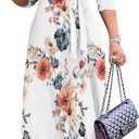 PinkPatty Women's Plus Size Maxi Dresses Casual Flowy 3/4 Sleeves Dress Printed Vacation Dress for Daily Wear with Belt, Size XXXL